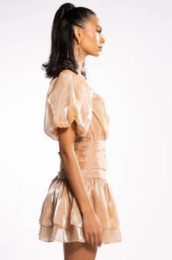 A DREAM WILL DO SHINE MINI DRESS -AKIRA Shop a dream will do shine mini dress champagne 4 4