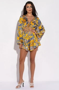 Alternative view of ADMIT IT LONG SLEEVE PRINTED ROMPER WITH CUT OUT
