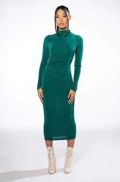 Alternative view of ARIANA RUCHED LONG SLEEVE FUNNEL NECK MIDI DRESS