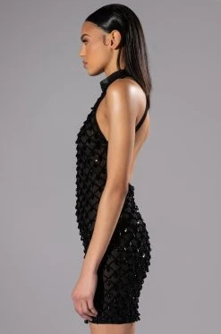 BEAUTIFUL MISTAKES MOCK NECK LOW BACK BEADED MINI DRESS -AKIRA Shop beautiful mistakes mock neck low back beaded mini dress black 5 5