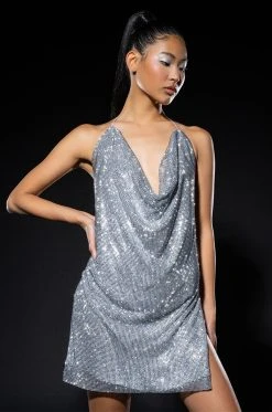 Alternative view of CALL ME YOUR HIGHNESS COWL NECK RHINESTONE SPARKLE MINI DRESS