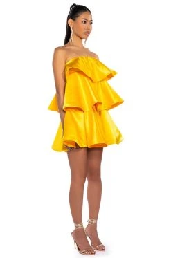 CENTER OF ATTENTION LAYERED MINI DRESS -AKIRA Shop center of attention layered mini dress yellow 4 4 c1