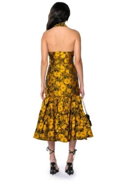 CHA CHA BROCADE HALTER NECK MIDI DRESS -AKIRA Shop cha cha brocade halter neck midi dress yellow multi 4 4
