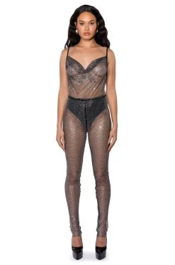 Alternative view of COWL NECK RHINESTONE MESH JUMPSUIT