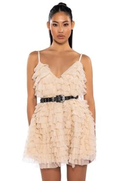 Alternative view of CRAZY FOR YOU BELTED TIERED TULLE MINI DRESS