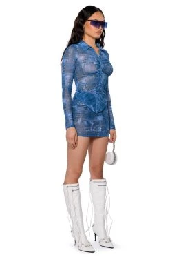 DIFFERENT THAN YOU DENIM PRINT MESH MINI SKIRT 15 DIFFERENT THAN YOU DENIM PRINT MESH MINI SKIRT -AKIRA Shop different than you denim print mesh mini skirt blue multi 5 5