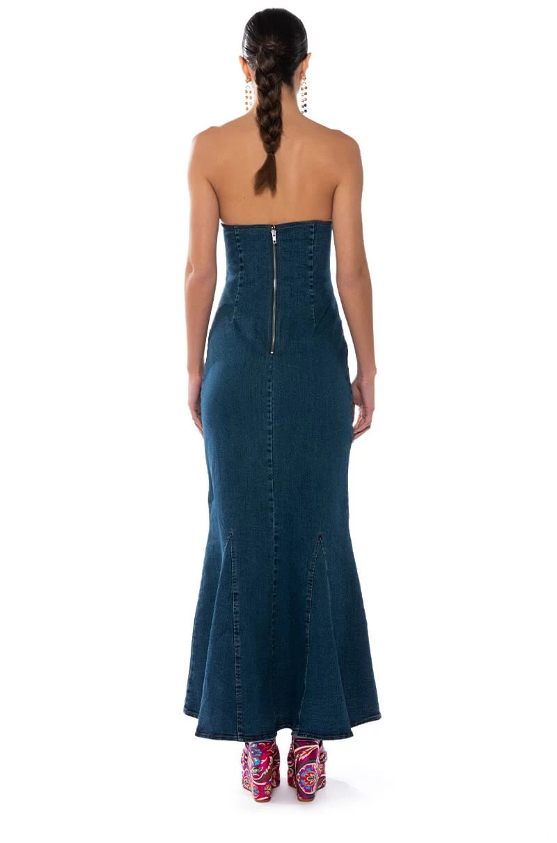DINNER DATE VIBE FLARE DENIM MAXI DRESS 7 DINNER DATE VIBE FLARE DENIM MAXI DRESS - Image 5