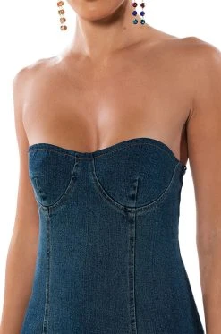 DINNER DATE VIBE FLARE DENIM MAXI DRESS 13 DINNER DATE VIBE FLARE DENIM MAXI DRESS -AKIRA Shop dinner date vibe flare denim maxi dress dark blue 6 6
