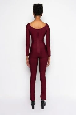 DOES WHAT SHE WANTS BANDAGE JUMPSUIT -AKIRA Shop does what she wants bandage jumpsuit burgundy 7 7