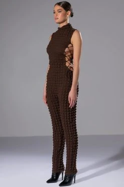 Alternative view of DREAM LOVER TEXTURED LACE UP JUMPSUIT