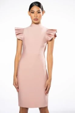 EDITOR IN CHIEF MOCK NECK RUFFLE SLEEVE MIDI DRESS IN BLUSH 13 EDITOR IN CHIEF MOCK NECK RUFFLE SLEEVE MIDI DRESS IN BLUSH -AKIRA Shop editor in chief mock neck ruffle sleeve midi dress in blush blush 4 4