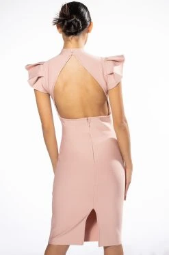 EDITOR IN CHIEF MOCK NECK RUFFLE SLEEVE MIDI DRESS IN BLUSH 15 EDITOR IN CHIEF MOCK NECK RUFFLE SLEEVE MIDI DRESS IN BLUSH -AKIRA Shop editor in chief mock neck ruffle sleeve midi dress in blush blush 6 6