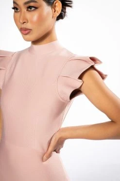 EDITOR IN CHIEF MOCK NECK RUFFLE SLEEVE MIDI DRESS IN BLUSH 16 EDITOR IN CHIEF MOCK NECK RUFFLE SLEEVE MIDI DRESS IN BLUSH -AKIRA Shop editor in chief mock neck ruffle sleeve midi dress in blush blush 7 7