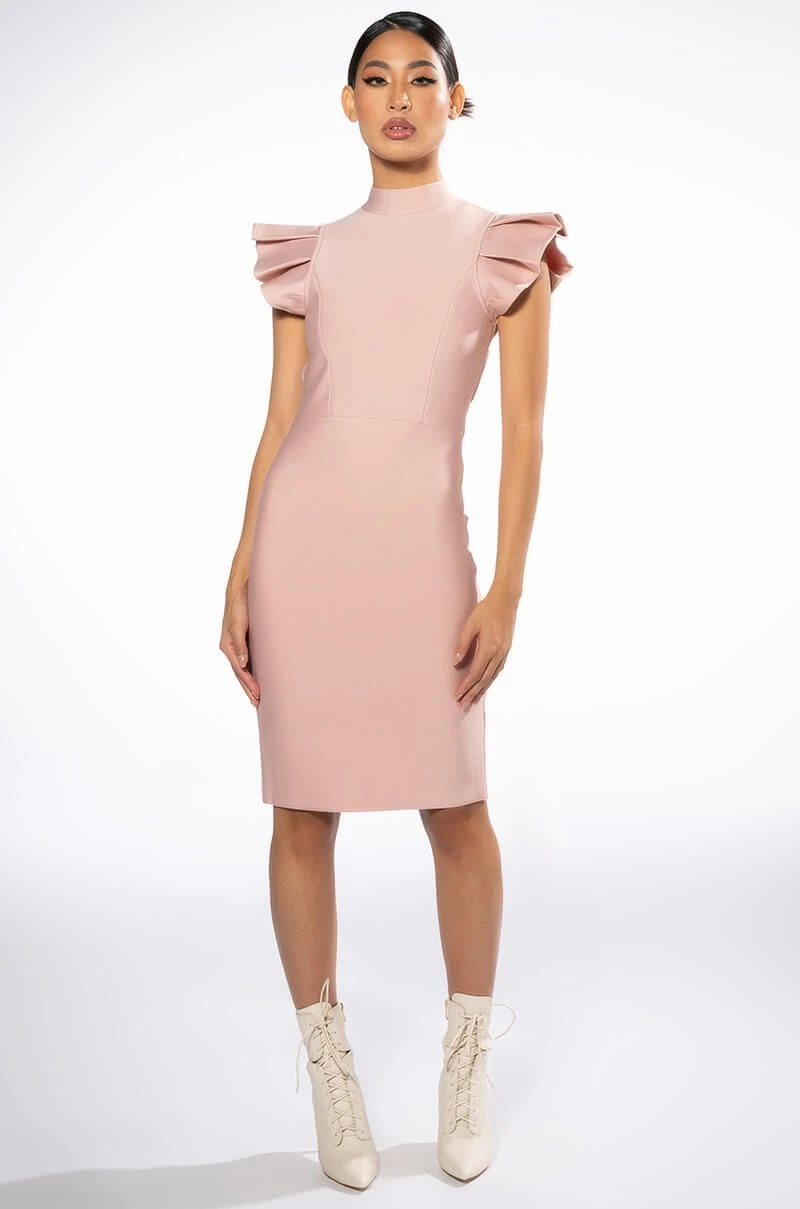 EDITOR IN CHIEF MOCK NECK RUFFLE SLEEVE MIDI DRESS IN BLUSH 10 EDITOR IN CHIEF MOCK NECK RUFFLE SLEEVE MIDI DRESS IN BLUSH - Image 8