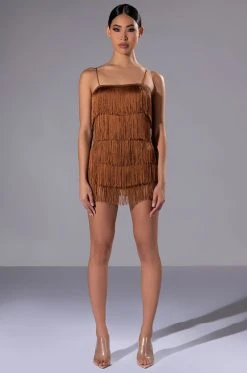 FEELING FAB FRINGE MINI ROMPER -AKIRA Shop feeling fab fringe mini romper brown 4 4