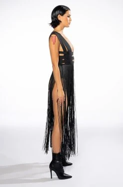 FESTIVAL FRINGE MAXI DRESS 9 FESTIVAL FRINGE MAXI DRESS -AKIRA Shop festival fringe maxi dress black 3 3
