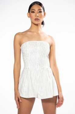 FIFTH AVE FLARE RHINESTONE ROMPER -AKIRA Shop fifth ave flare rhinestone romper white 5 5