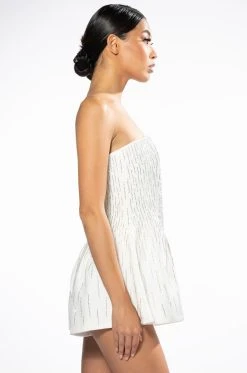 FIFTH AVE FLARE RHINESTONE ROMPER -AKIRA Shop fifth ave flare rhinestone romper white 6 6