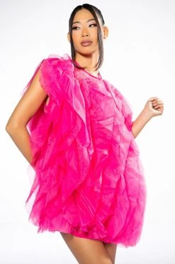 Alternative view of FLOAT LIKE A BUTTERFLY MINI FASHION DRESS IN FUCHSIA