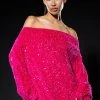 GEMMA OFF THE SHOULDER VOLUMINOUS SEQUIN MINI DRESS -AKIRA Shop gemma off the shoulder voluminous sequin mini dress pink 1 1