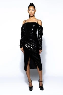 Alternative view of IMOGEN OFF THE SHOULDER LONG SLEEVE SEQUIN MIDI DRESS