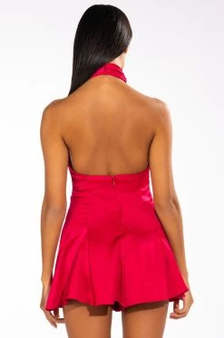 INVITE ONLY SATIN HALTERNECK ROMPER -AKIRA Shop invite only satin halterneck romper fuchsia 5 5