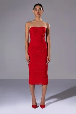 Alternative view of LIKE I SAID STRAPLESS MIDI MESH DRESS