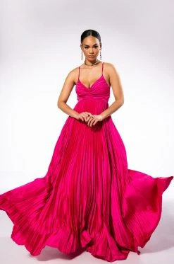 LILY PLEATED SATIN MAXI DRESS 11 LILY PLEATED SATIN MAXI DRESS -AKIRA Shop lily pleated satin maxi dress pink 3 3