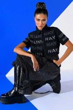 Alternative view of LONDON RHINESTONE STRIPE RELAXED FIT HALTER NECK JUMPSUIT
