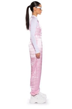 LUSH QUILTED SATIN SLEEVELESS JUMPSUIT -AKIRA Shop lush quilted satin sleeveless jumpsuit pink 3 3