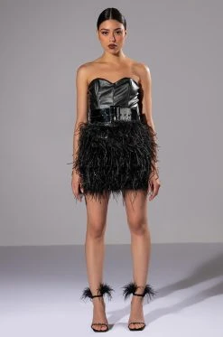 Alternative view of MALIA FAUX LEATHER FEATHER SKIRT STRAPLESS MINI DRESS