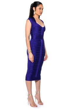 Alternative view of MILES OF STYLE CAP SLEEVE BANDAGE MIDI DRESS
