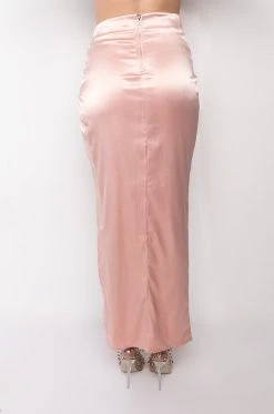 MODERN MUSE HIGH SLIT SATIN MAXI SKIRT -AKIRA Shop modern muse high slit satin maxi skirt blush 6 6