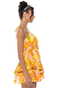 MY OWN STRIDE PATTERNED MINI ROMPER -AKIRA Shop my own stride patterned mini romper yellow multi 3 3