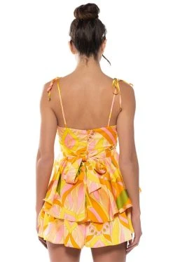 MY OWN STRIDE PATTERNED MINI ROMPER -AKIRA Shop my own stride patterned mini romper yellow multi 4 4
