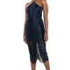 NADINE LOW BACK FRINGE MIDI DRESS -AKIRA Shop nadine low back fringe midi dress navy 1 1 c1