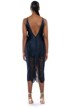 NADINE LOW BACK FRINGE MIDI DRESS -AKIRA Shop nadine low back fringe midi dress navy 5 5 c1