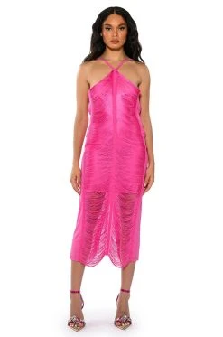 NADINE LOW BACK FRINGE MIDI DRESS