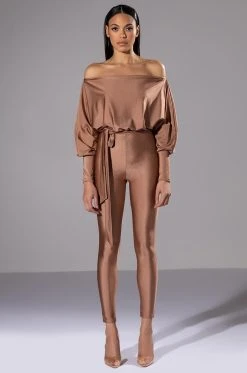 STAR STRETCH TIE FRONT JUMPSUIT -AKIRA Shop no concerns tie front jumpsuit taupe 2 2