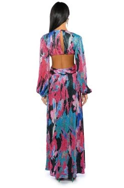 ON MY WAY LONG SLEEVE MAXI DRESS -AKIRA Shop on my way long sleeve maxi dress black multi 4 4