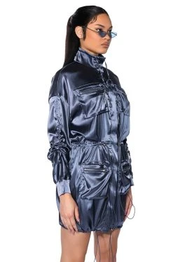 Alternative view of ON THE ROAD SATIN UTILITY MINI DRESS