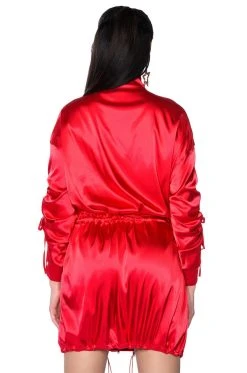 ON THE ROAD SATIN UTILITY MINI DRESS -AKIRA Shop on the road satin utility mini dress red 6 6