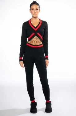 ONE LOVE STRIPE SWEATER LEGGING -AKIRA Shop one love stripe sweater legging red multi 9 9