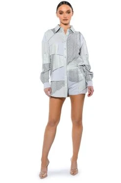 PATCHWORK SHADES OF GREY FAUX LEATHER SHORTS -AKIRA Shop patchwork shades of grey faux leather shorts grey multi 3 3