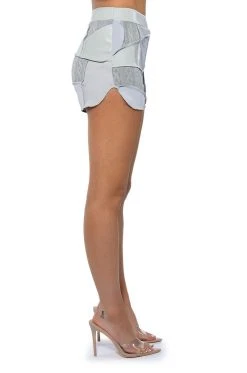 PATCHWORK SHADES OF GREY FAUX LEATHER SHORTS -AKIRA Shop patchwork shades of grey faux leather shorts grey multi 5 5