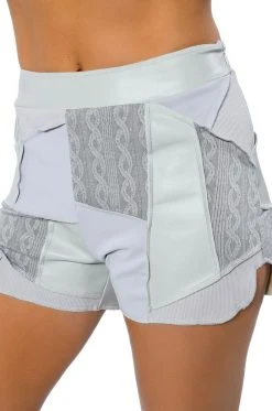 PATCHWORK SHADES OF GREY FAUX LEATHER SHORTS -AKIRA Shop patchwork shades of grey faux leather shorts grey multi 7 7