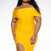 PLUS MAKE A TOAST OFF THE SHOULDER BANDAGE DRESS -AKIRA Shop plus make a toast off the shoulder bandage dress dark yellow 1 1 c1