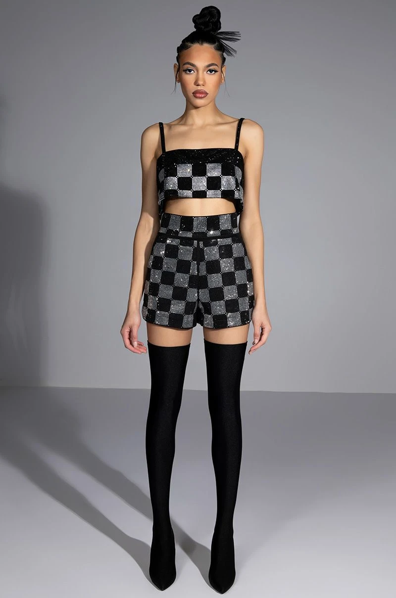 POP STAR CHECKERED RHINESTONE SHORT 3 POP STAR CHECKERED RHINESTONE SHORT