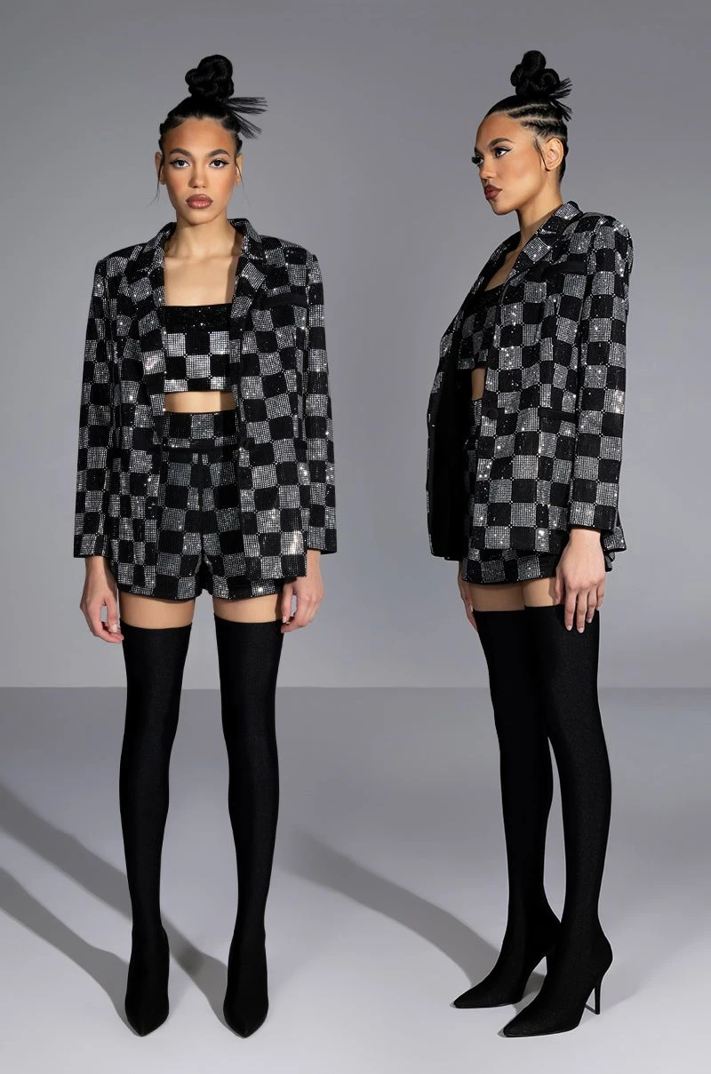 POP STAR CHECKERED RHINESTONE SHORT 5 POP STAR CHECKERED RHINESTONE SHORT - Image 3