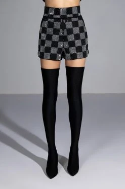 POP STAR CHECKERED RHINESTONE SHORT 15 POP STAR CHECKERED RHINESTONE SHORT -AKIRA Shop pop star checkered rhinestone short black white 7 7